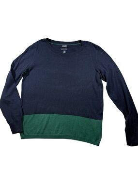 Tommy Hilfiger Cotton Cashmere Colorblock Sweater - Navy & Green - Size L